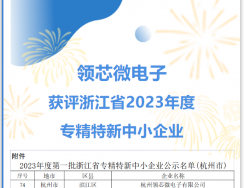 領(lǐng)芯微獲評(píng)浙江省2023年度“專(zhuān)精特新”中小企業(yè)稱(chēng)號(hào)！